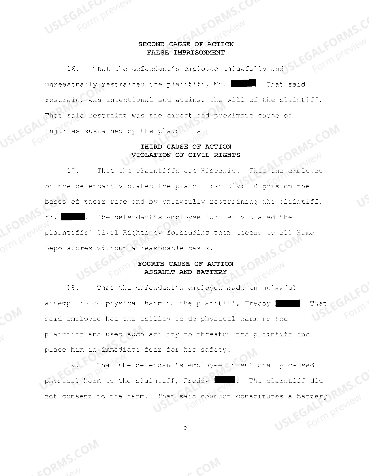 Preview A01 Complaint regarding Intentional Tort claim for False Accusation of Shoplifting