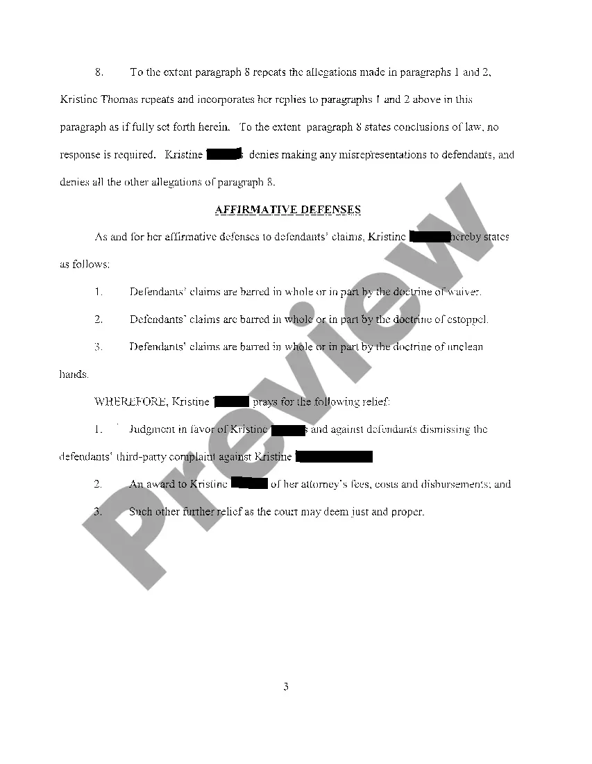 Get A05 Third-Party Defendant's Answer To Defendants' Third-Party Complaint Preview A05 Third-Party Defendant's Answer To Defendants' Third-Party Complaint