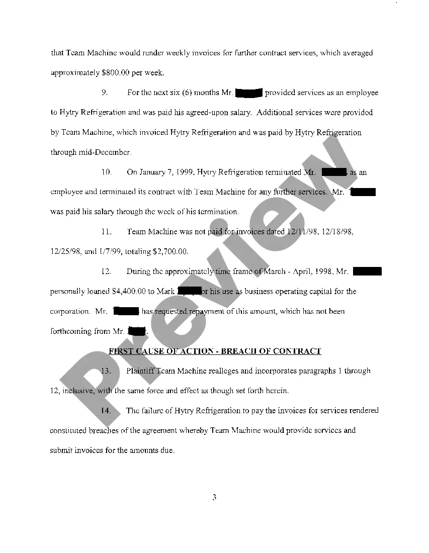 Preview A01 Complaint regarding Nonpayment for Consulting Services Rendered by Self-Employed Independent Contractor