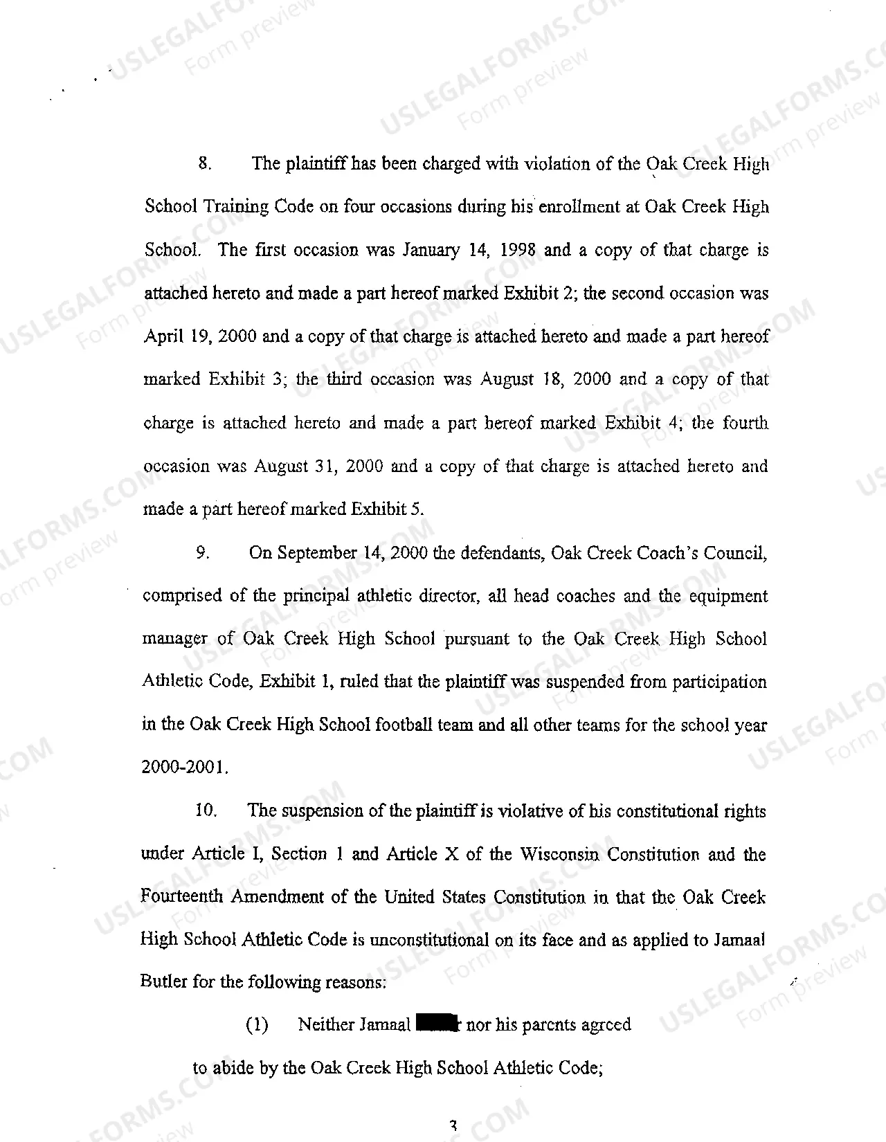 Preview A02 Complaint regarding Wrongful Suspension from High School