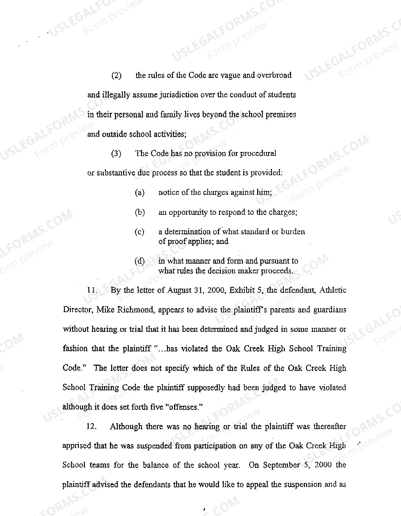 Preview A02 Complaint regarding Wrongful Suspension from High School