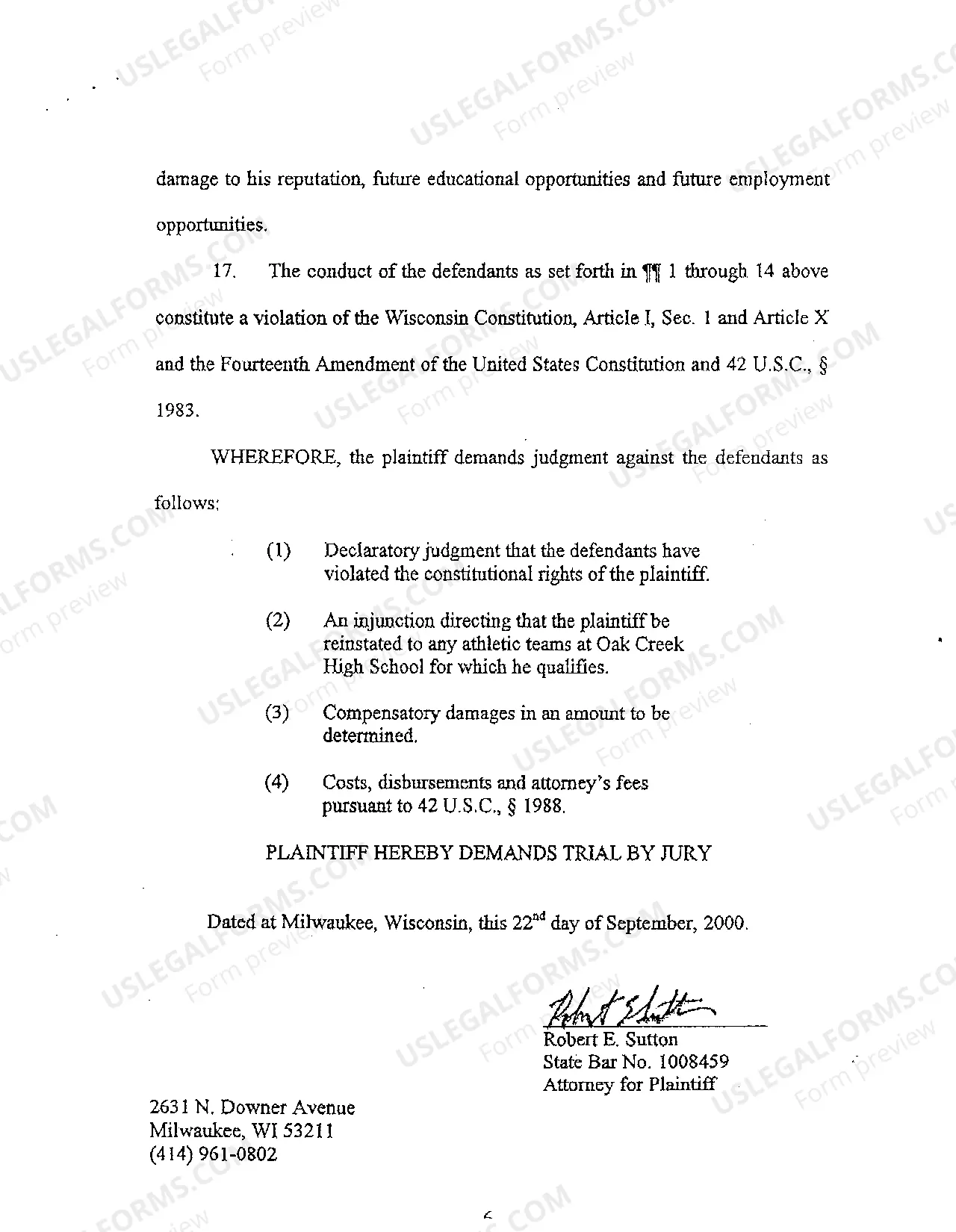 Preview A02 Complaint regarding Wrongful Suspension from High School