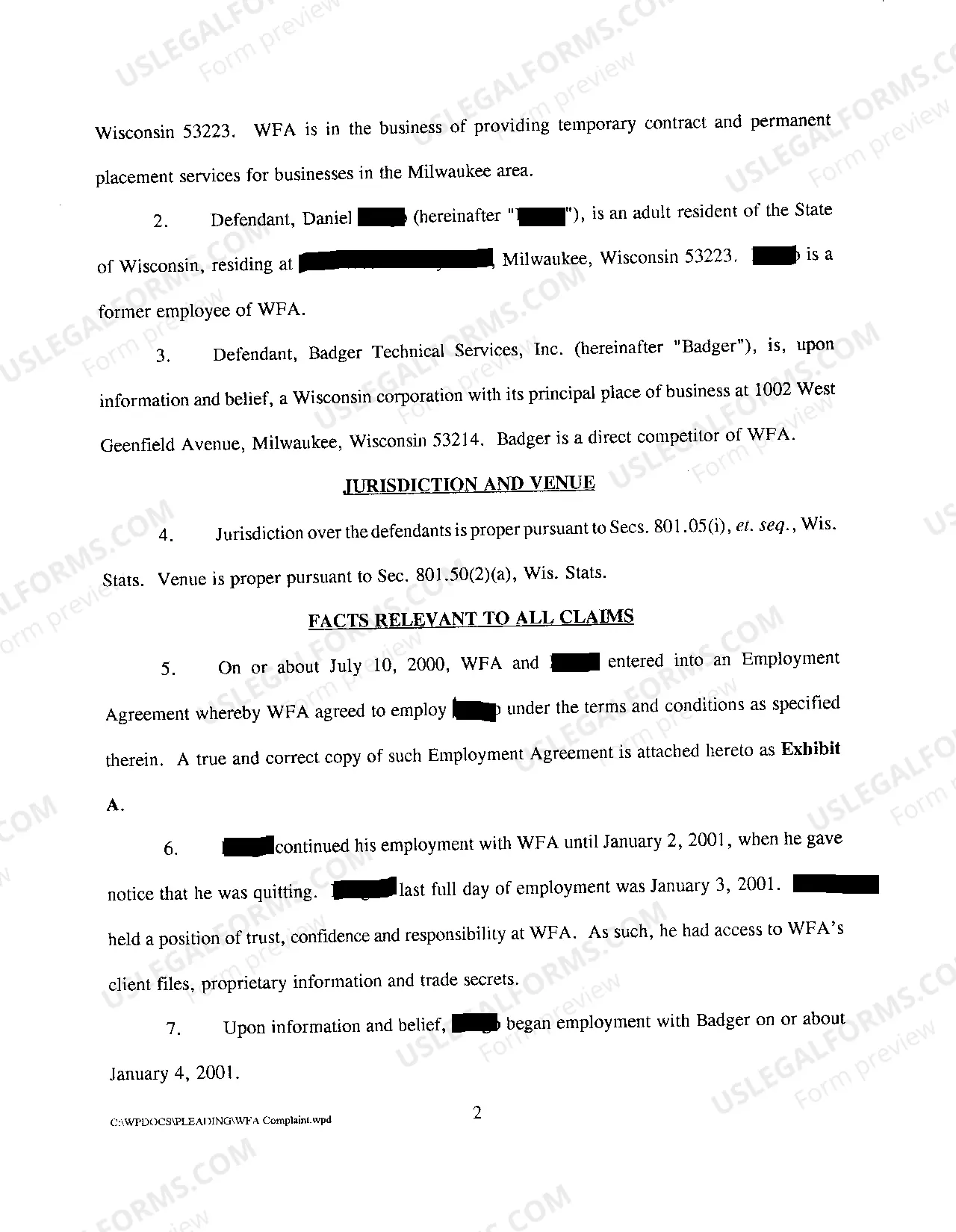 Preview A02 Complaint Against Employee and New Employer for Breach of Employment Agreement Noncompete and Confidentiality Clauses