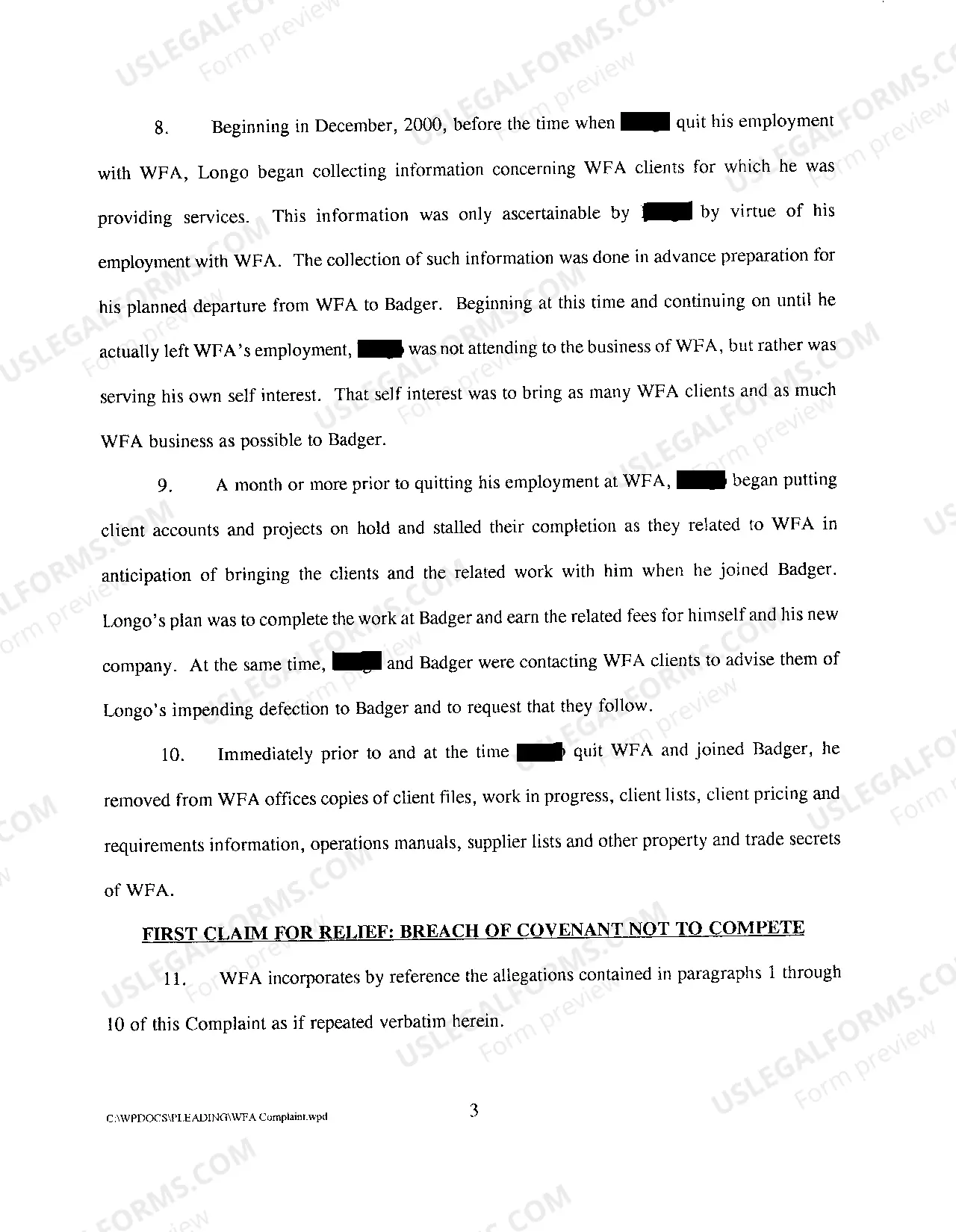 Preview A02 Complaint Against Employee and New Employer for Breach of Employment Agreement Noncompete and Confidentiality Clauses