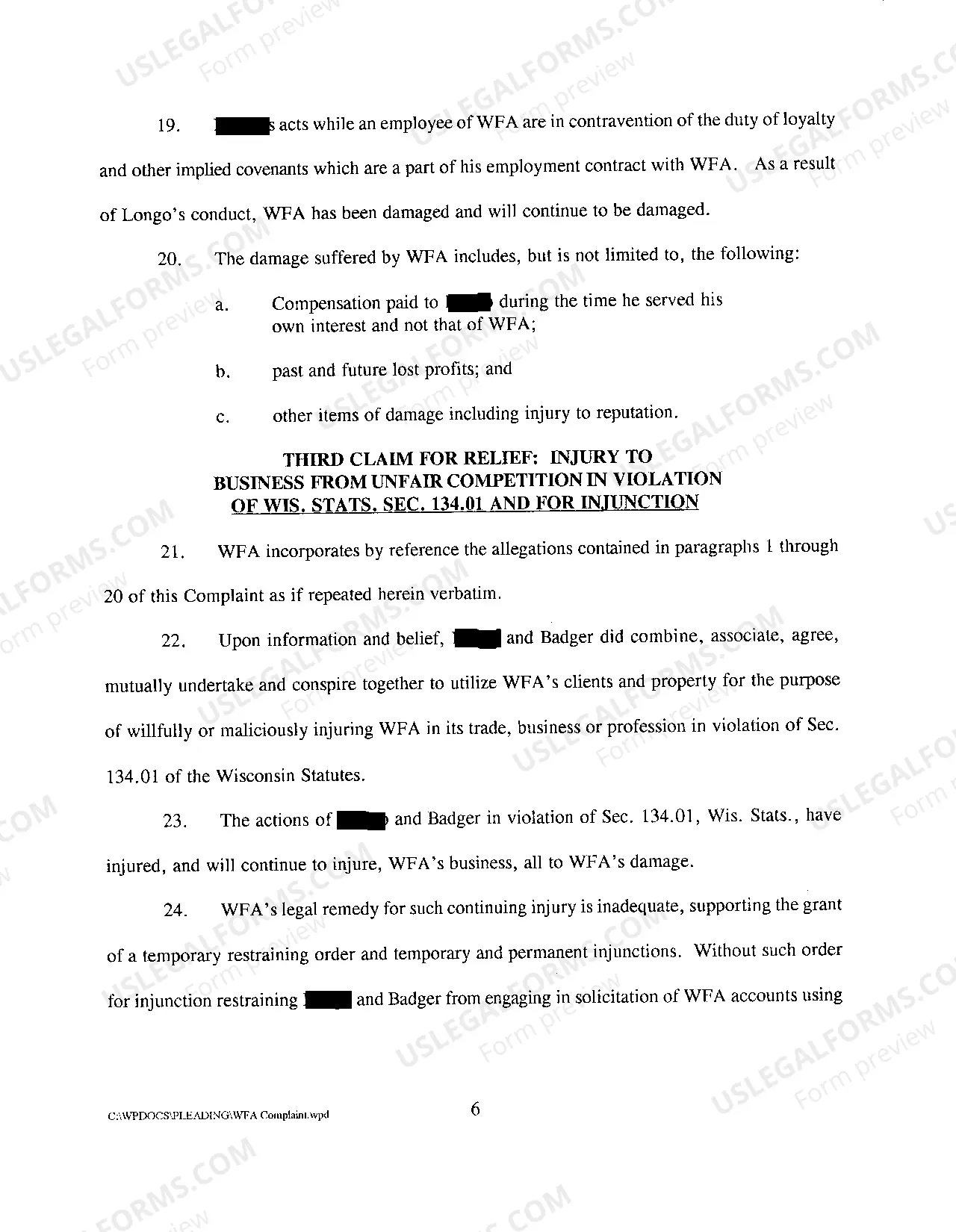 Preview A02 Complaint Against Employee and New Employer for Breach of Employment Agreement Noncompete and Confidentiality Clauses