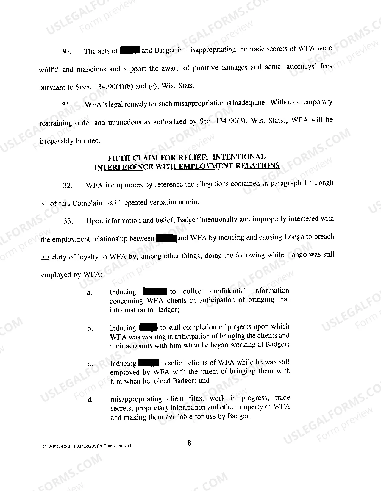 Preview A02 Complaint Against Employee and New Employer for Breach of Employment Agreement Noncompete and Confidentiality Clauses