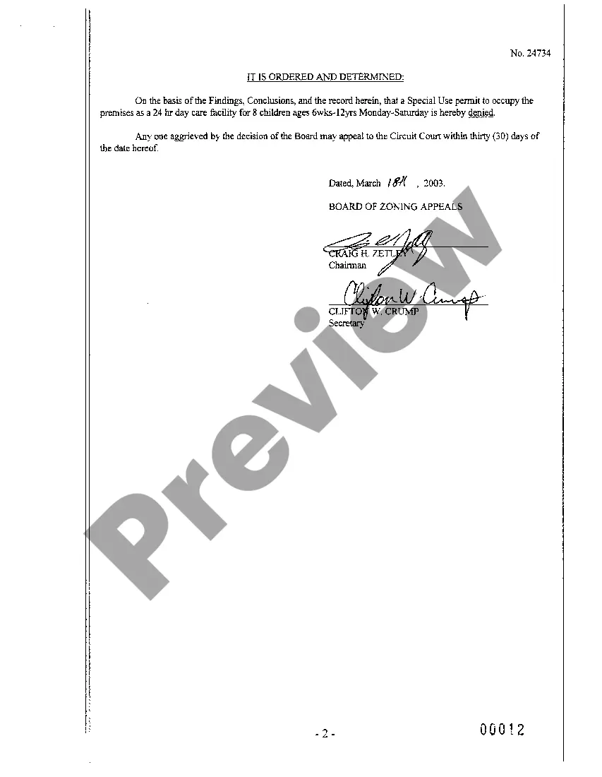 Preview A01 Board Of Zoning Appeals Denial of Permit for Day Care Facility