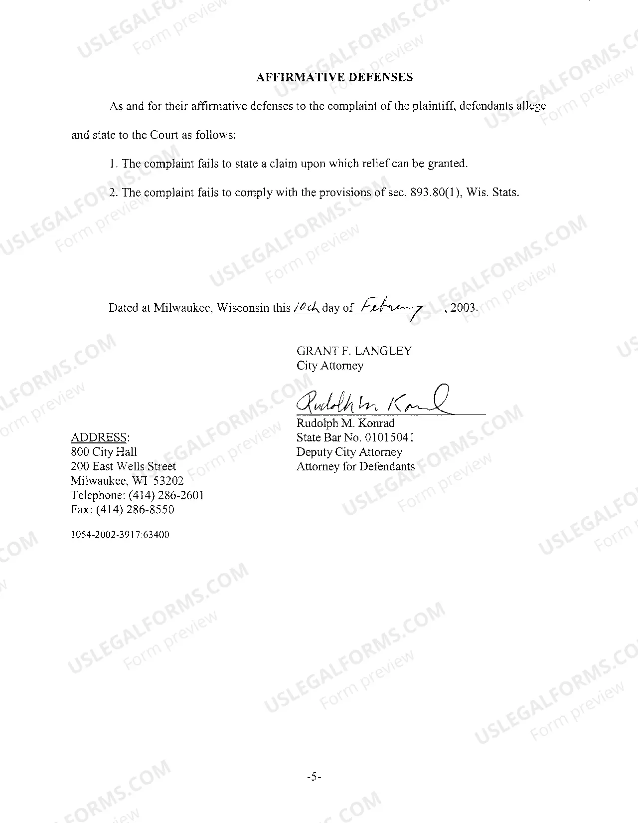 Preview A07 Answer And Affirmative Defenses Of Defendants City And City Employees' Retirement System