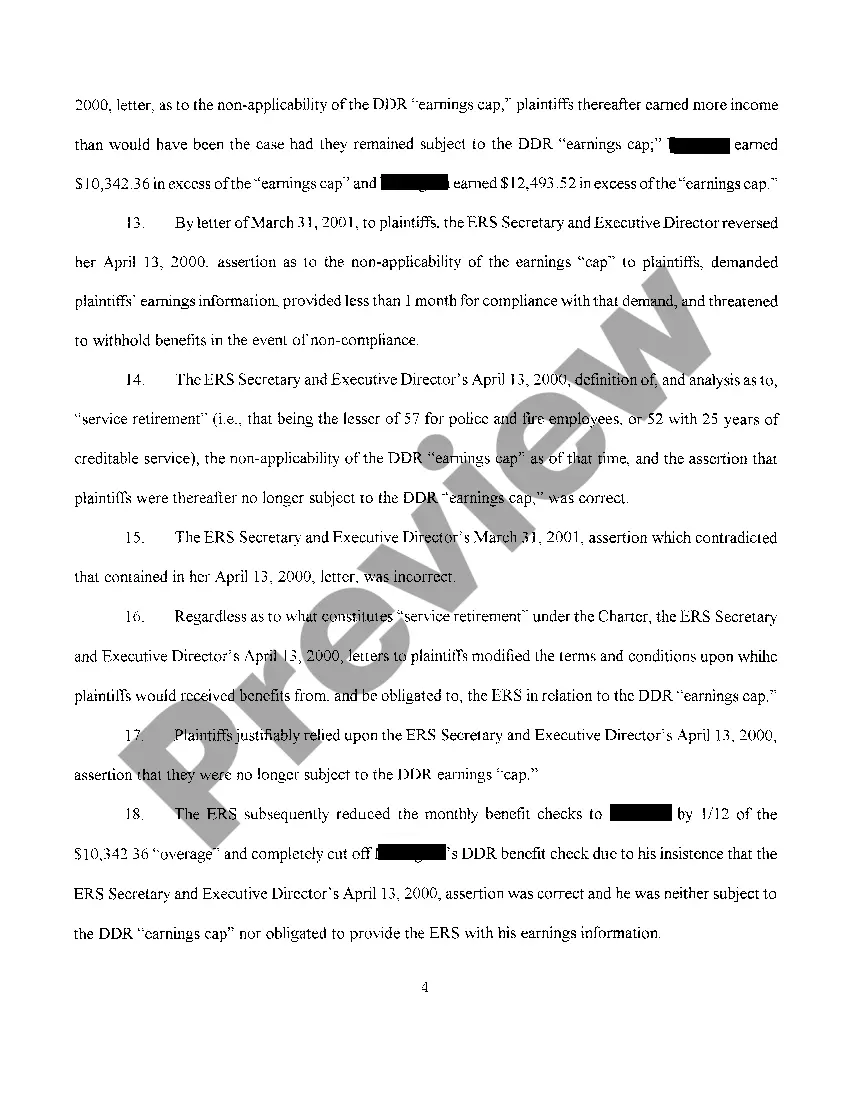 Get A01 Complaint regarding Improper Calculations regarding Earnings Cap for Firefighter's Pension Preview A01 Complaint regarding Improper Calculations regarding Earnings Cap for Firefighter's Pension