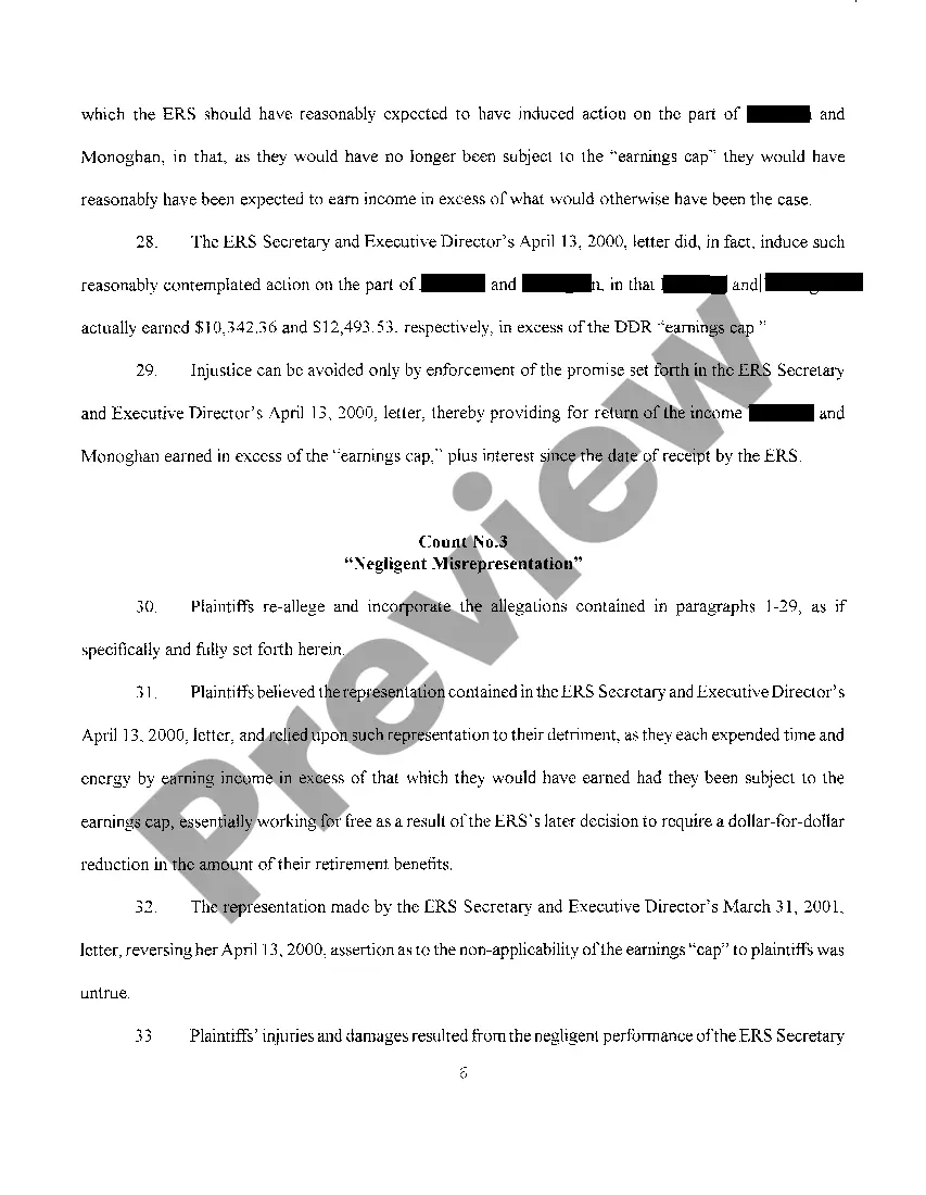 Get A01 Complaint regarding Improper Calculations regarding Earnings Cap for Firefighter's Pension Preview A01 Complaint regarding Improper Calculations regarding Earnings Cap for Firefighter's Pension