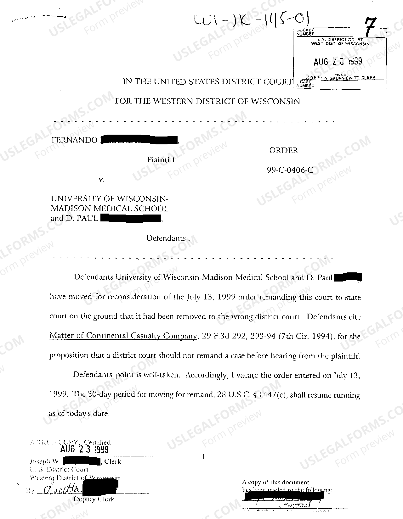 Wisconsin Order Granting Reconsideration US Legal Forms