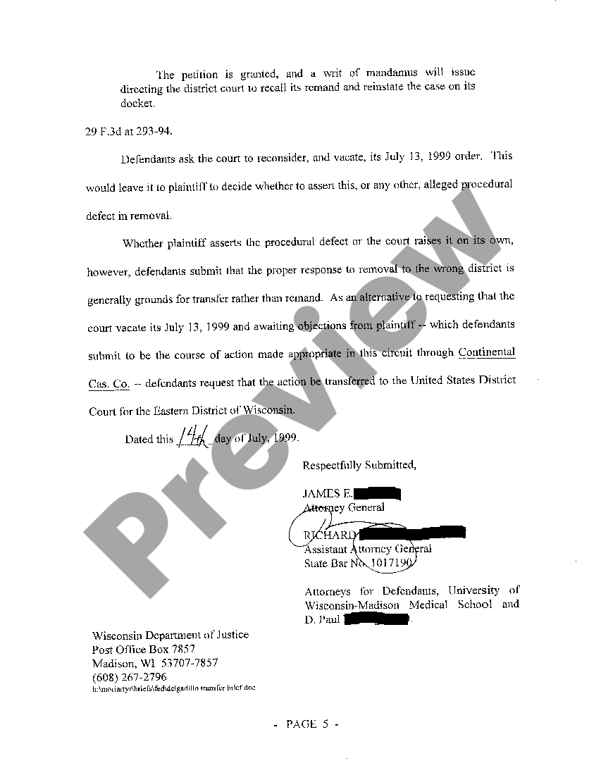 Wisconsin Motion For Reconsideration Of Order, In The Alternative, To