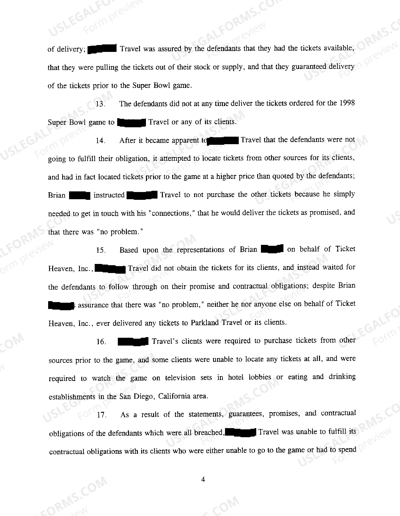 Preview Complaint regarding Fraud in Advertising for Vacation Package