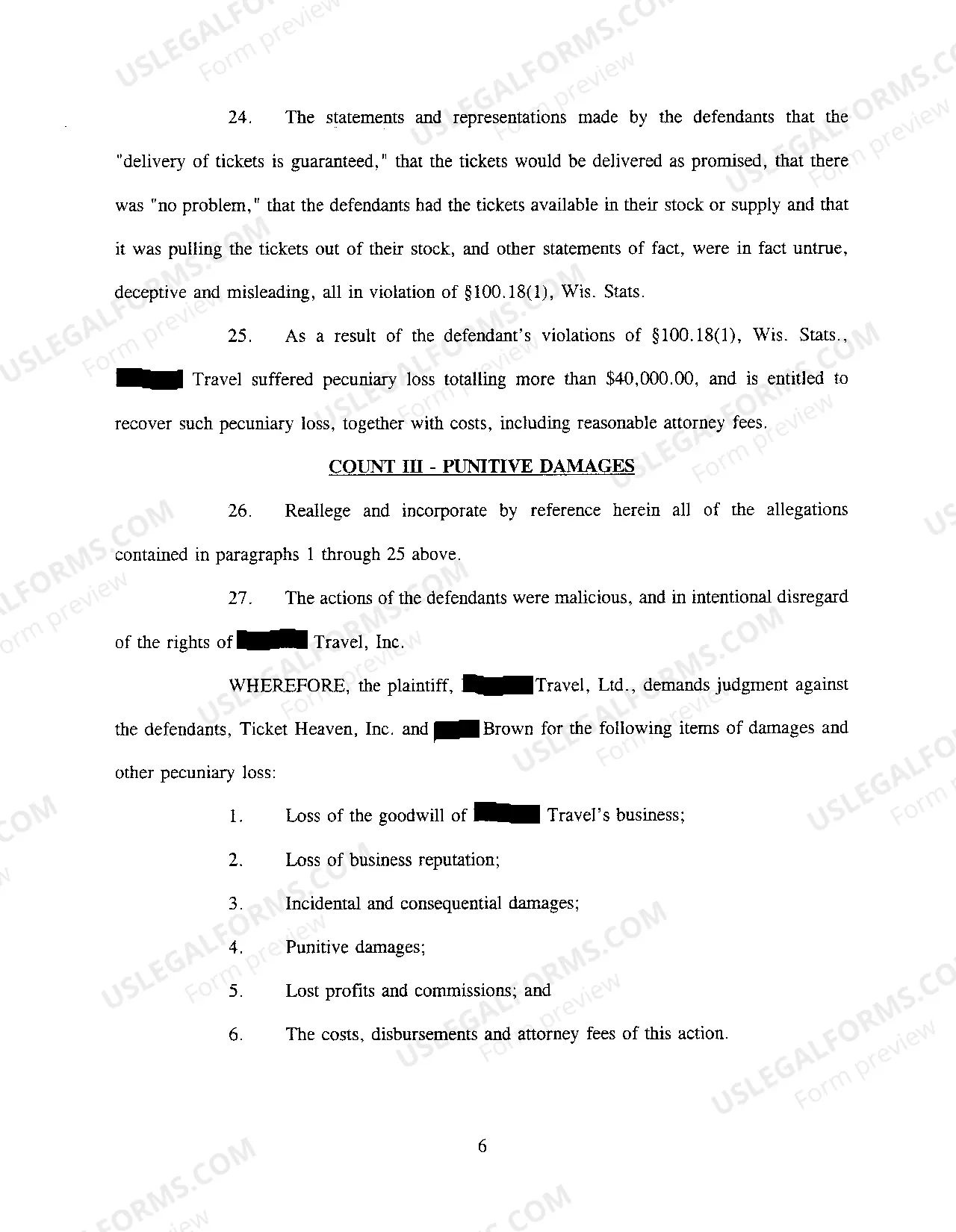 Preview Complaint regarding Fraud in Advertising for Vacation Package