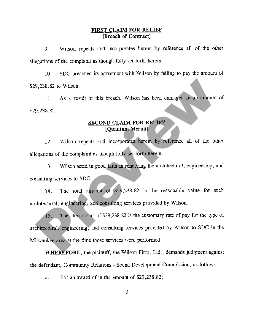 Get A03 Complaint regarding Breach of Contract and Unjust Enrichment for unpaid professional services Preview A03 Complaint regarding Breach of Contract and Unjust Enrichment for unpaid professional services