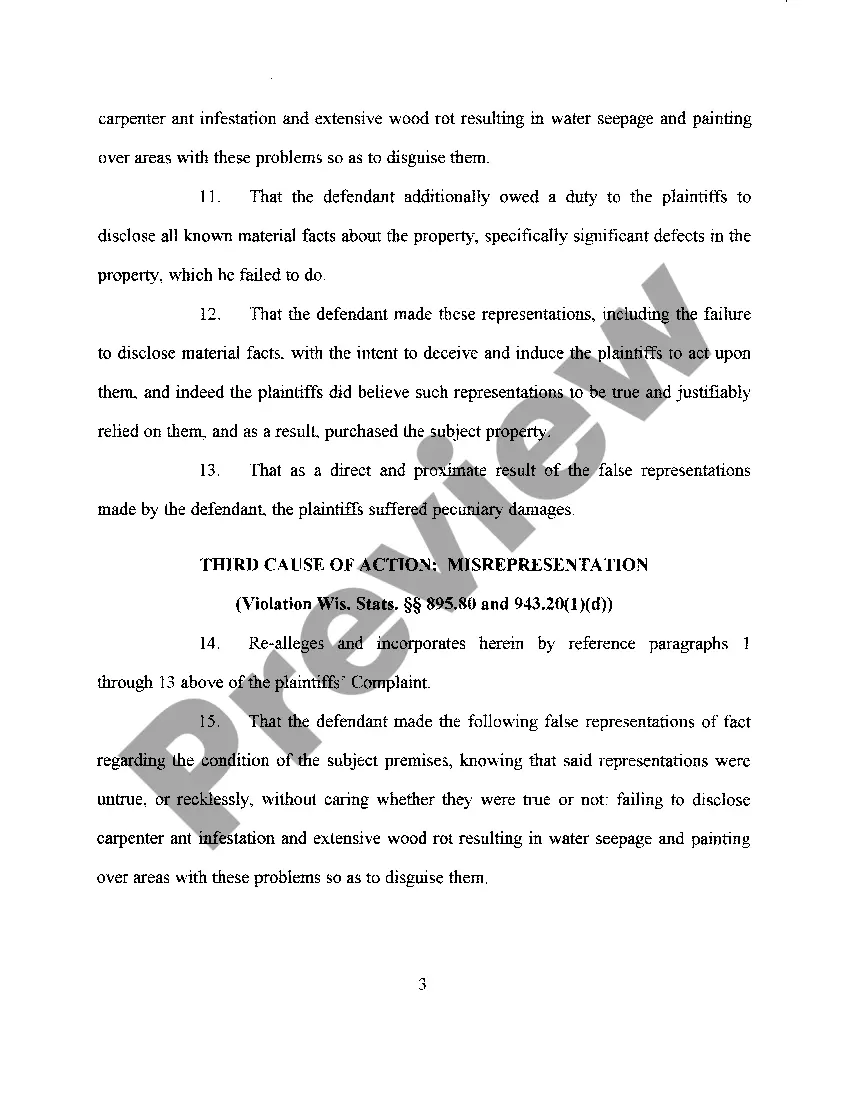 Preview A12 Complaint regarding Breach of Sales Contract of Real Property, substantial and material defects including pests