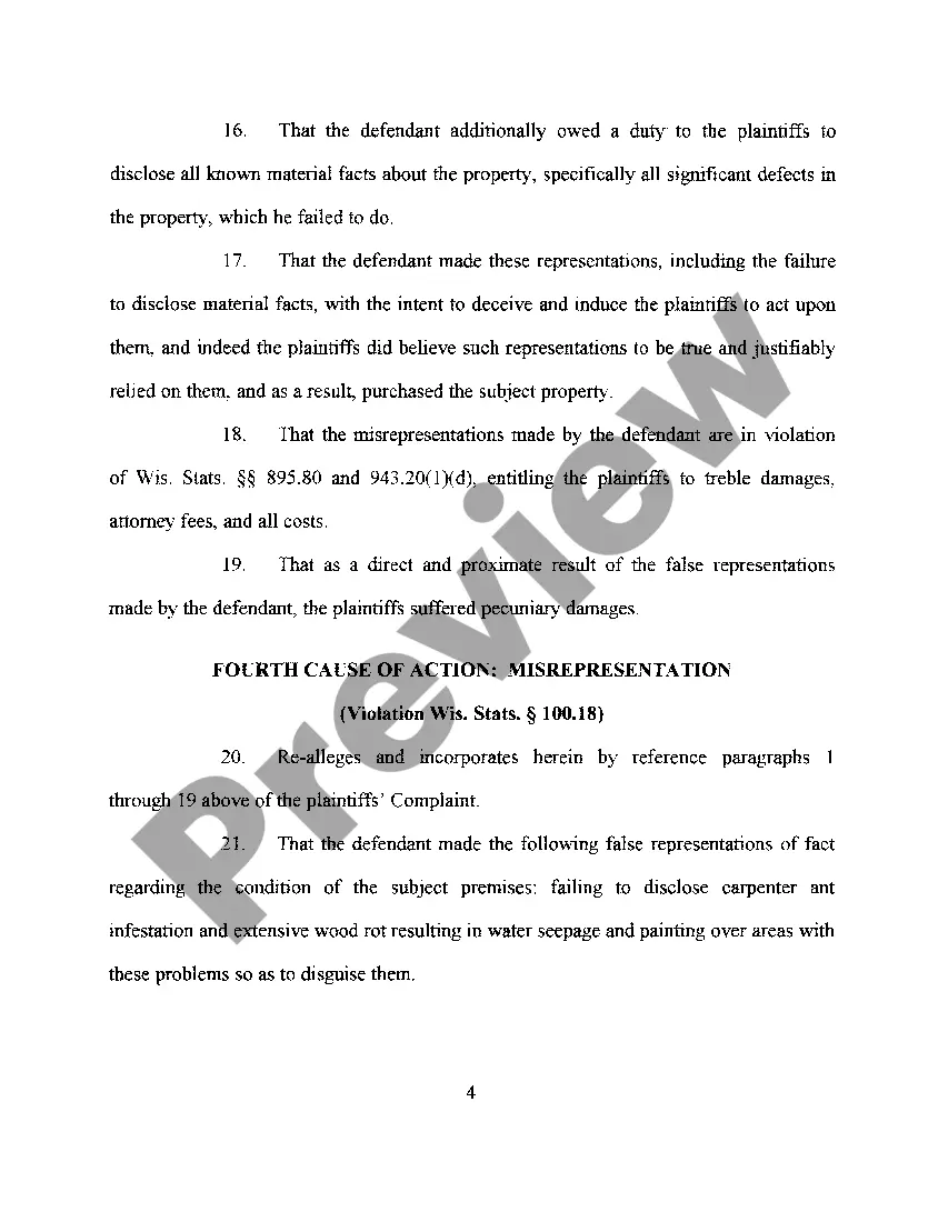 Preview A12 Complaint regarding Breach of Sales Contract of Real Property, substantial and material defects including pests