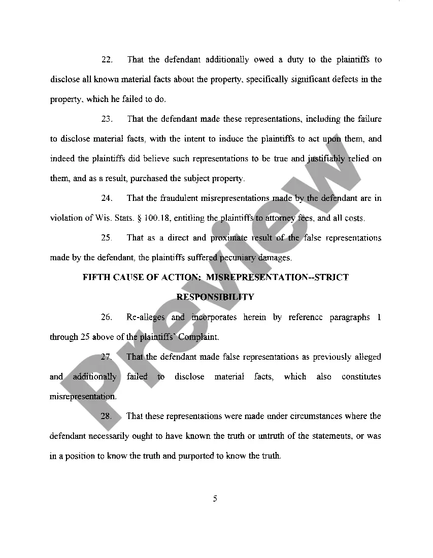 Preview A12 Complaint regarding Breach of Sales Contract of Real Property, substantial and material defects including pests