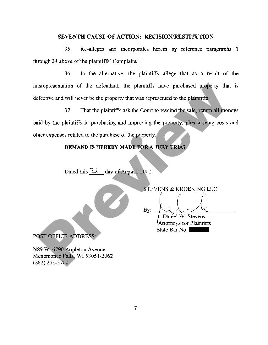 Preview A12 Complaint regarding Breach of Sales Contract of Real Property, substantial and material defects including pests