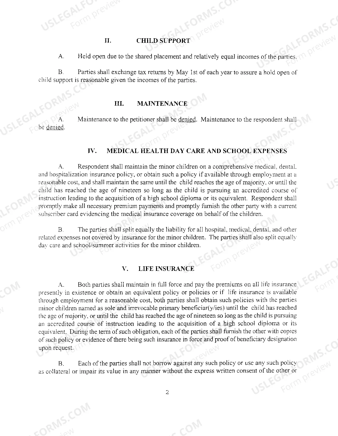 Preview A01 Marital Settlement Agreement