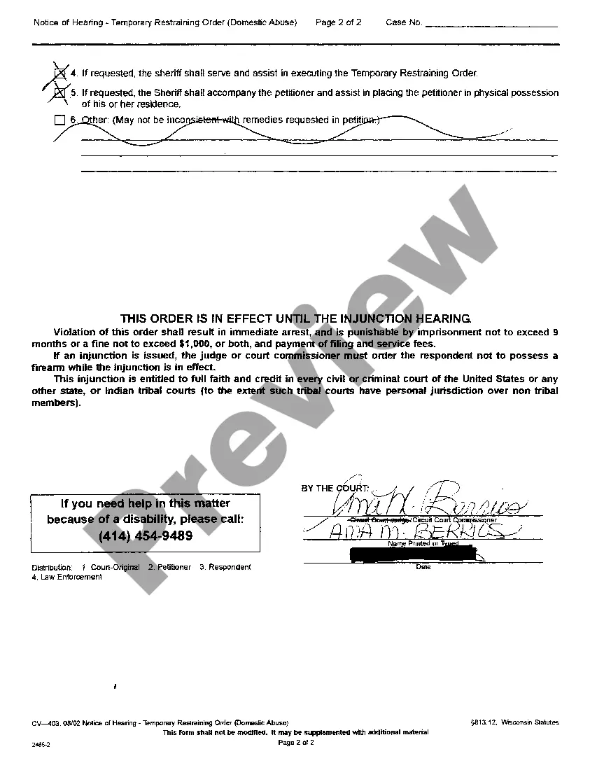 Preview A02 Notice Of Hearing Temporary Restraining Order