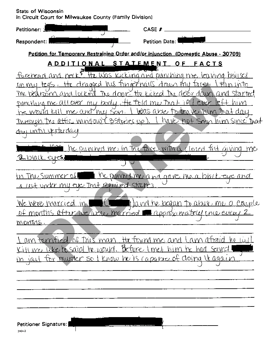 Preview A01 Petition For Temporary Restraining Order and / or Injunction