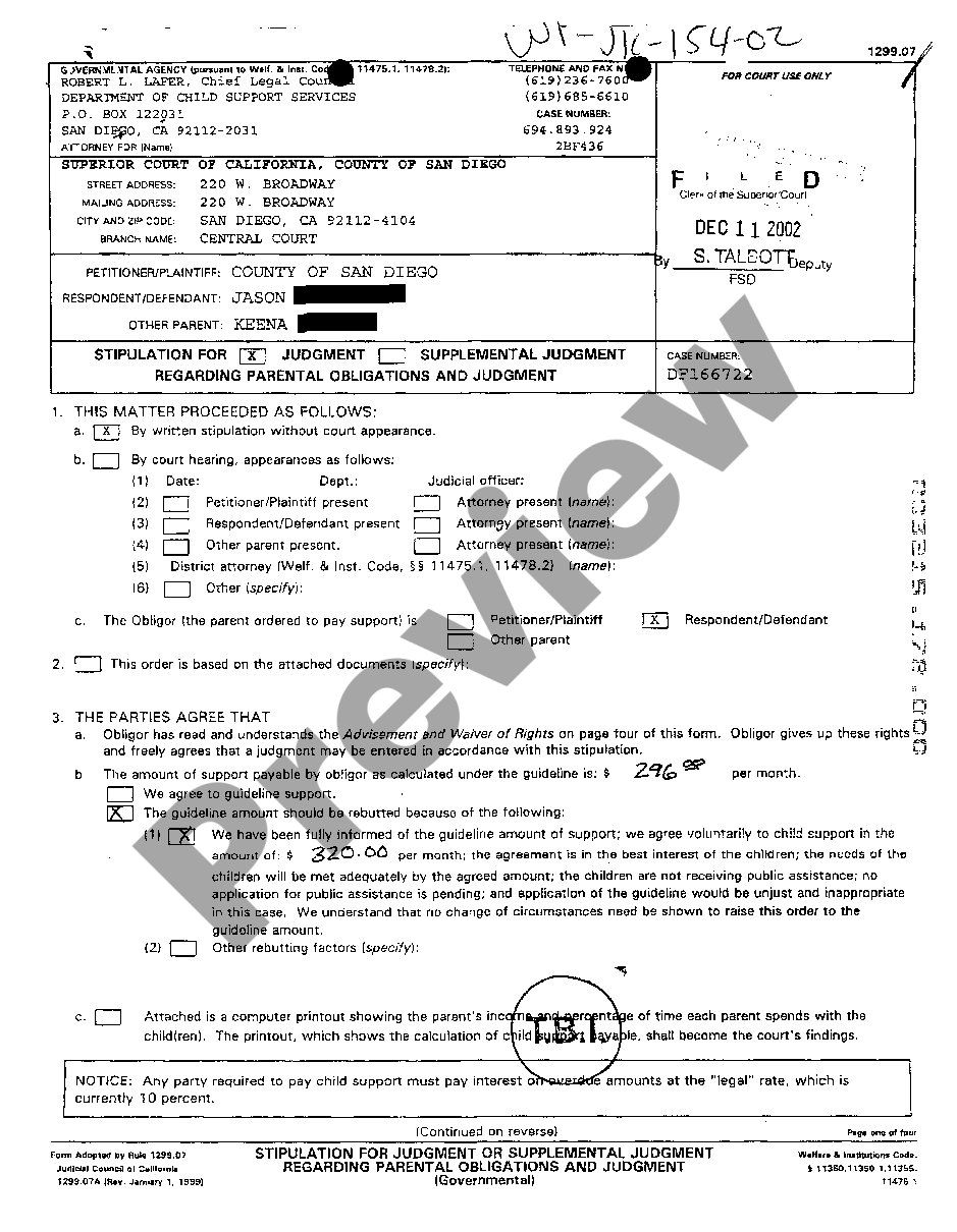 Wisconsin Stipulation For Judgment Or Supplemental Judgment Regarding ...