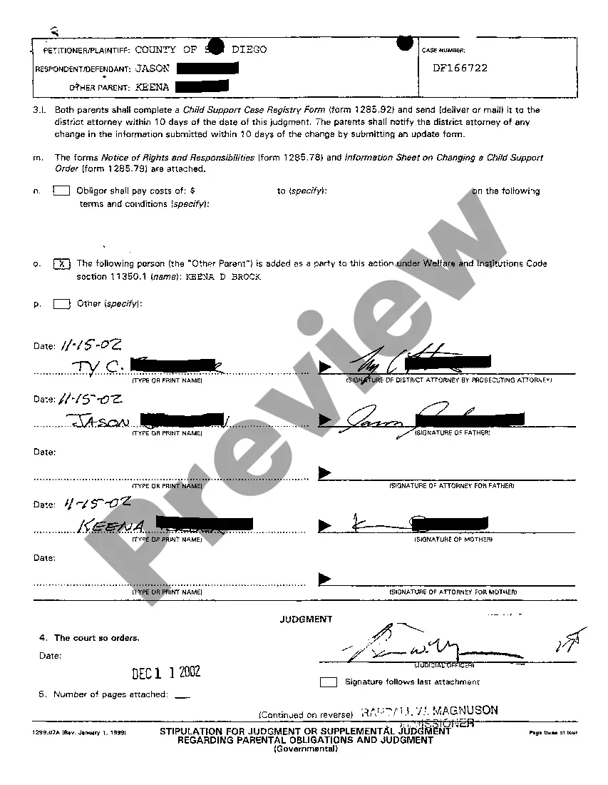 Preview A02 Stipulation For Judgment Or Supplemental Judgment Regarding Parental Obligations