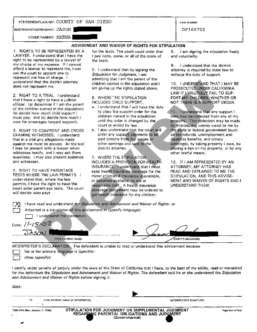 Preview A02 Stipulation For Judgment Or Supplemental Judgment Regarding Parental Obligations