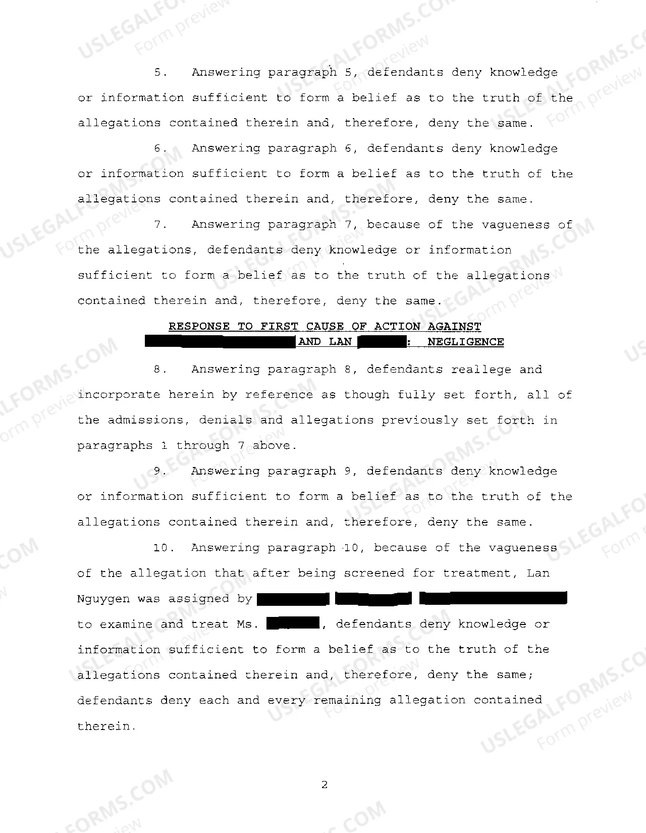 Preview A02 Defendants' Answer To The Plaintiff's Complaint