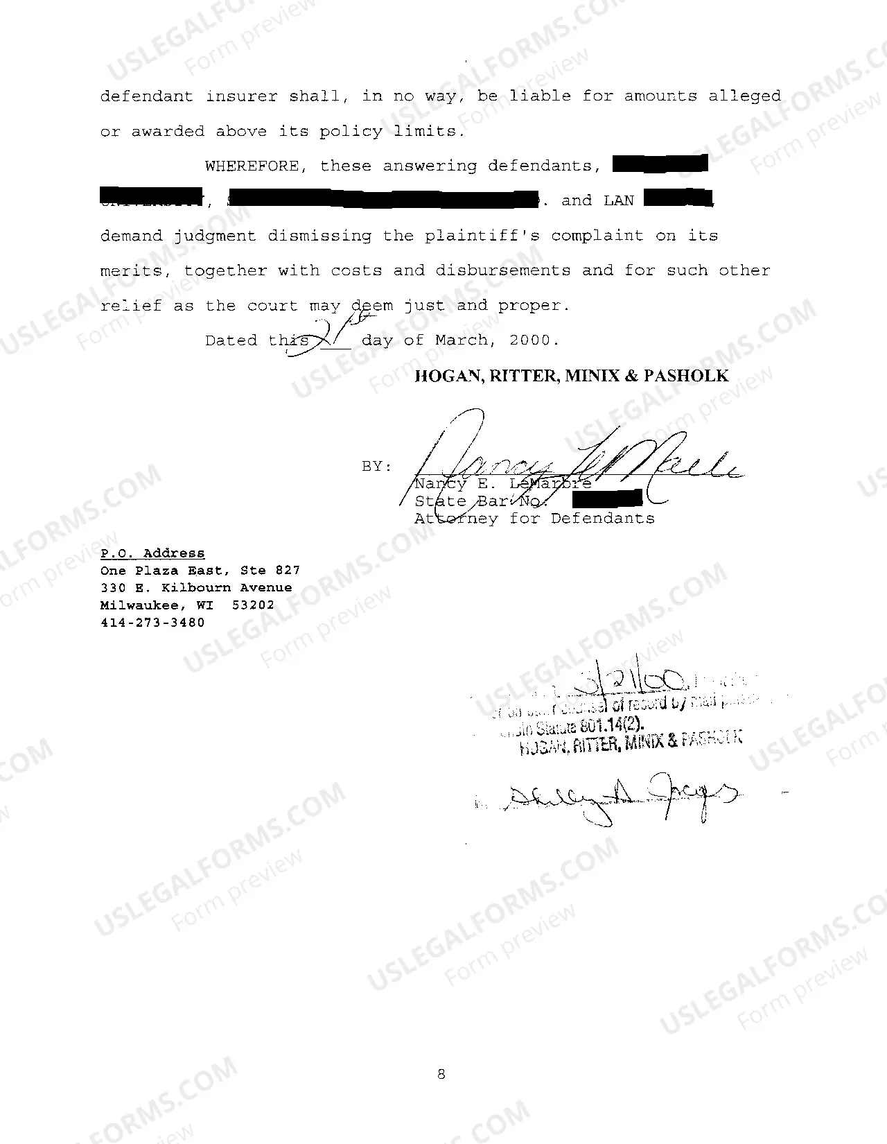 Preview A02 Defendants' Answer To The Plaintiff's Complaint