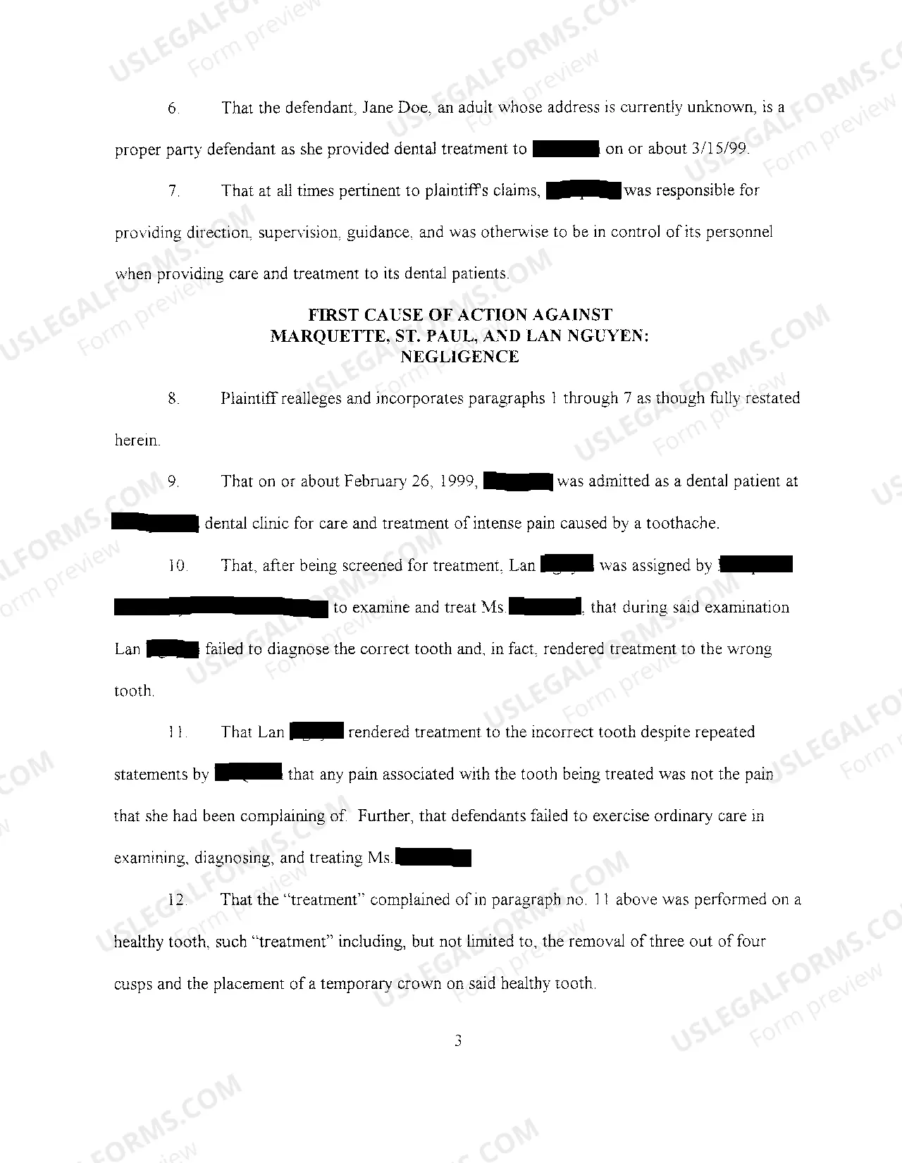 Preview A01 Complaint regarding alleged dental malpractice