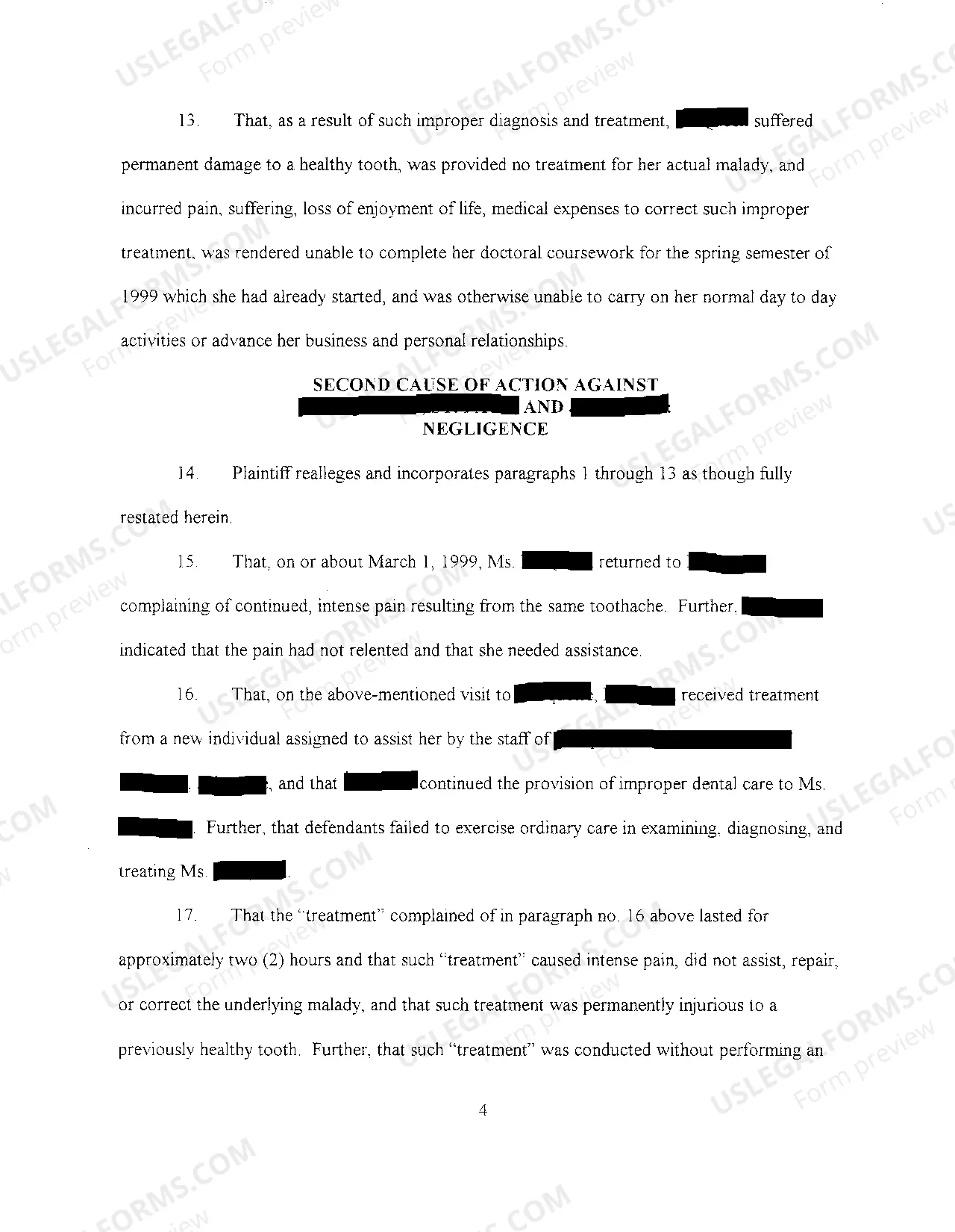 Preview A01 Complaint regarding alleged dental malpractice