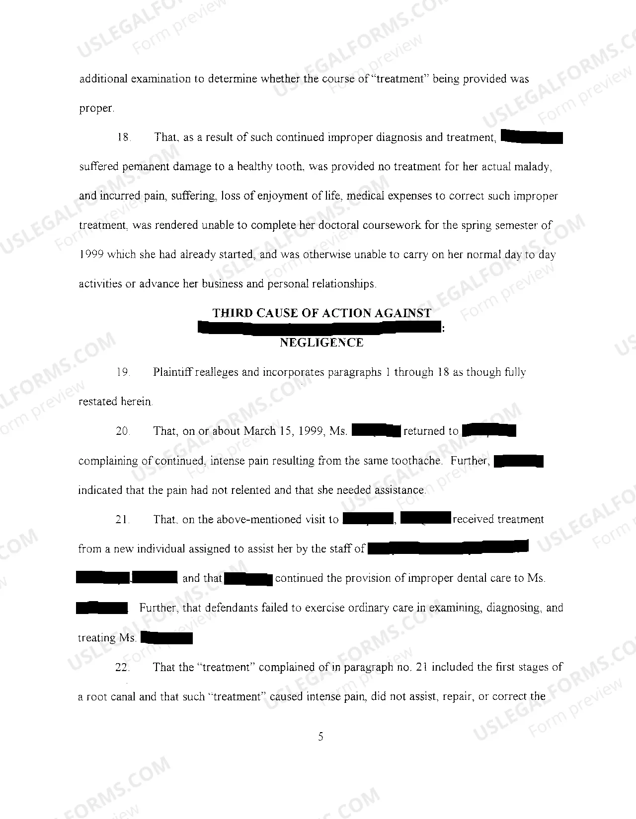 Preview A01 Complaint regarding alleged dental malpractice