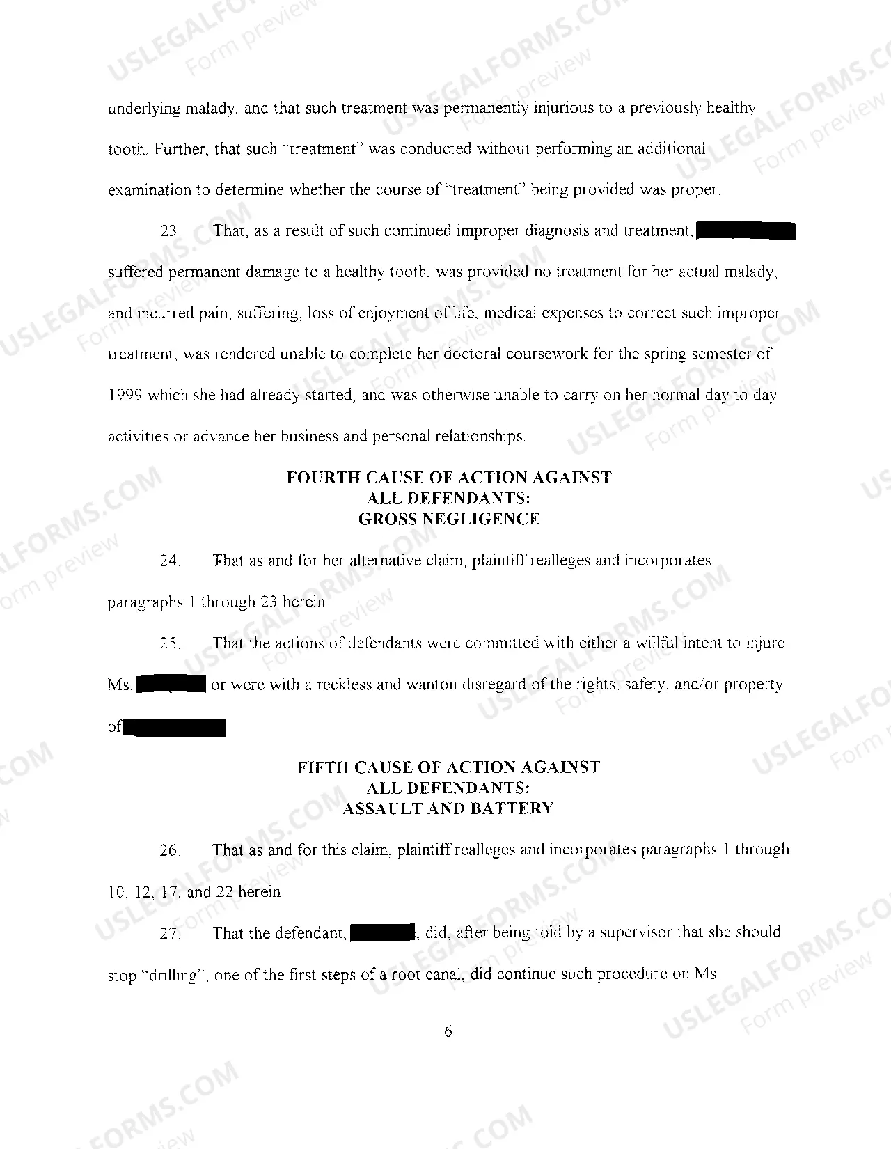 Preview A01 Complaint regarding alleged dental malpractice