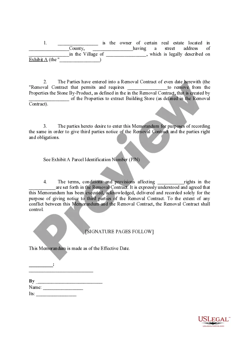Preview Memorandum of Removal Contract