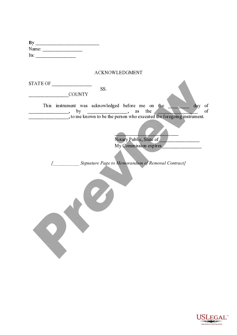 Preview Memorandum of Removal Contract
