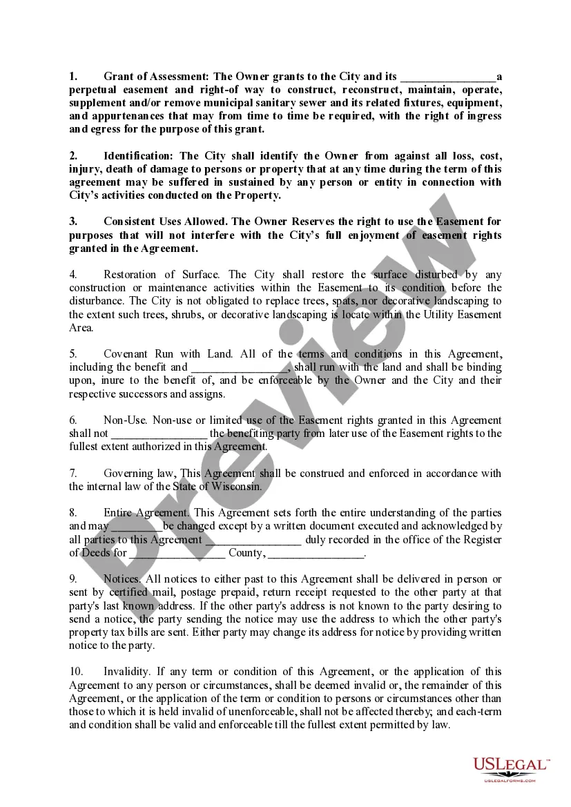 Get Sanitary Utility Easement Agreement Preview Sanitary Utility Easement Agreement