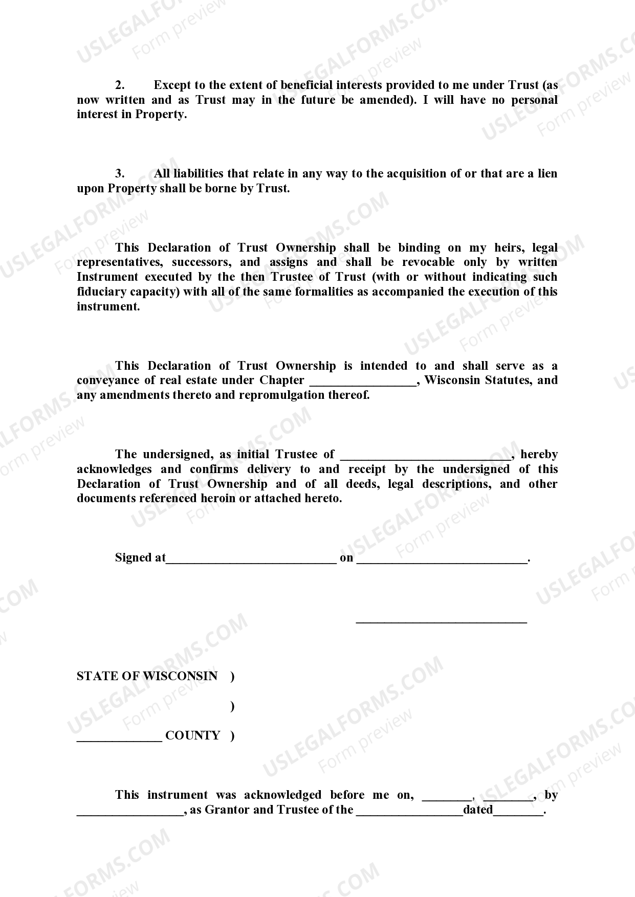 Wisconsin Declaration of Trust Ownership | US Legal Forms
