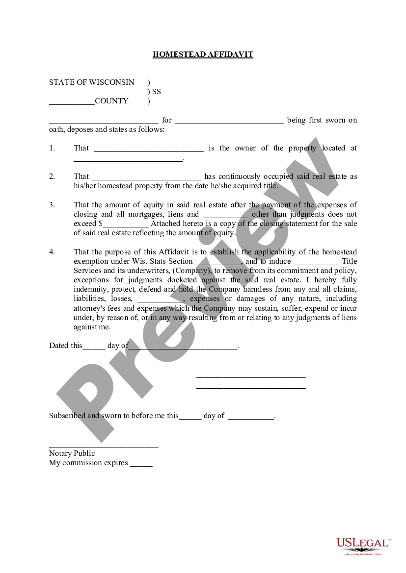 Wisconsin Homestead Affidavit Us Legal Forms 2141