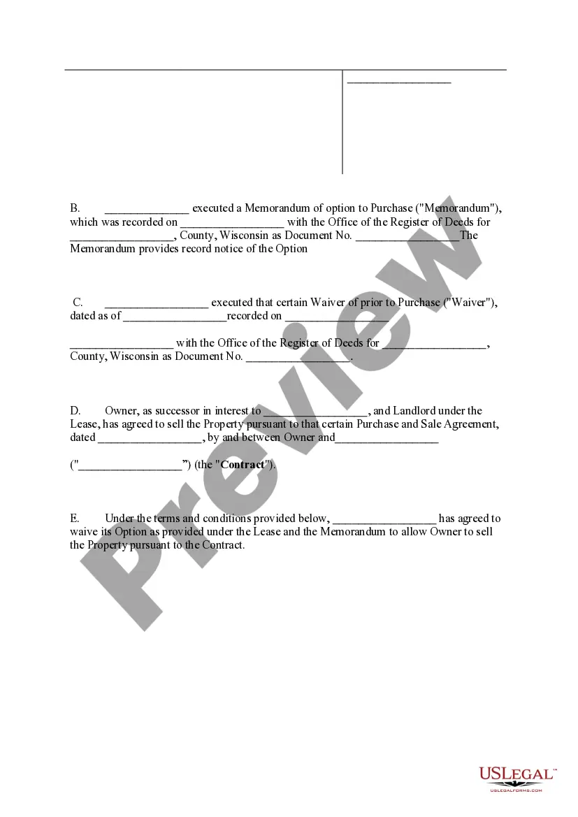 Preview Waiver of Option to Purchase