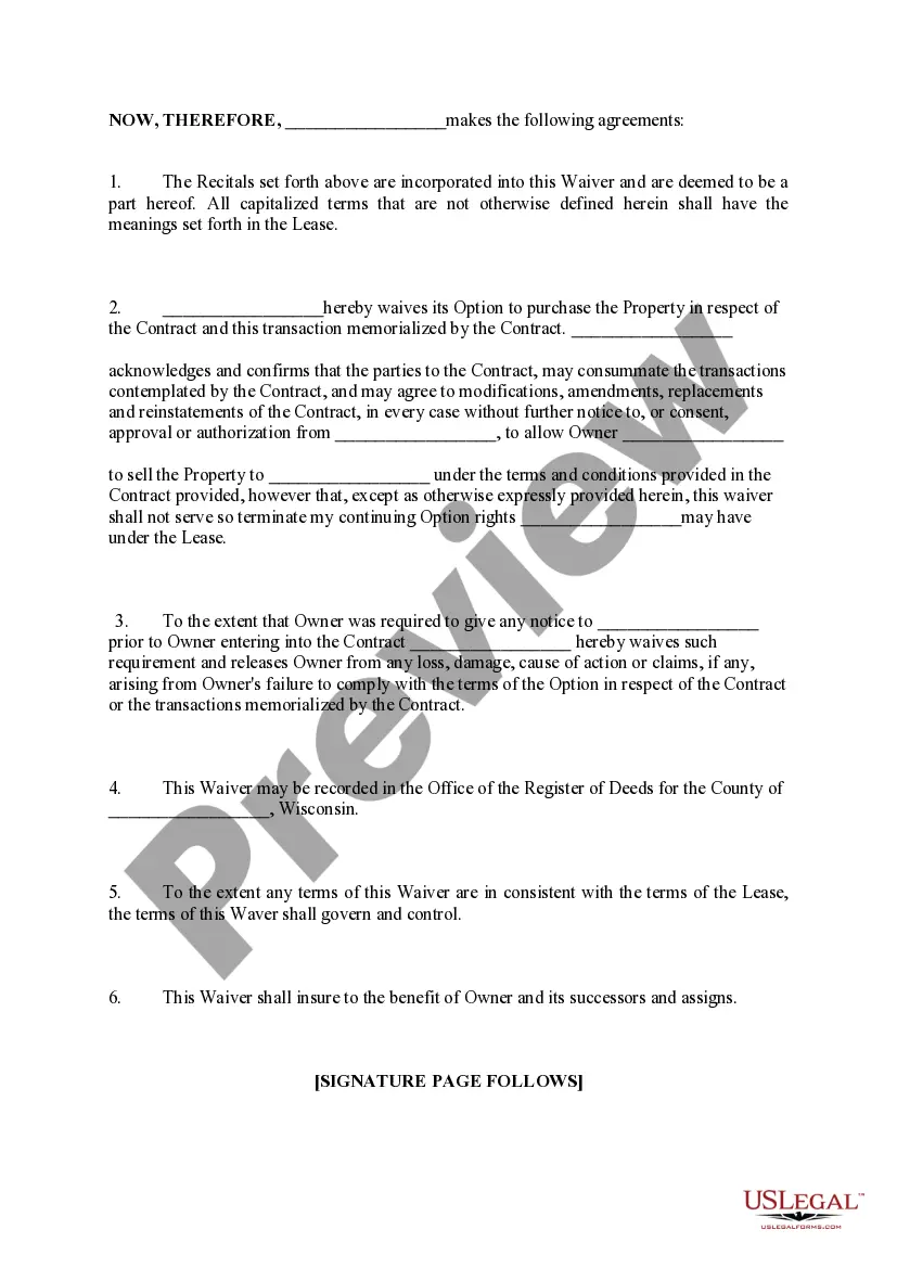 Preview Waiver of Option to Purchase