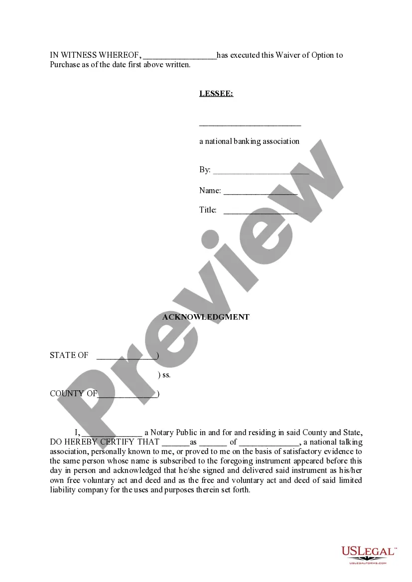 Preview Waiver of Option to Purchase