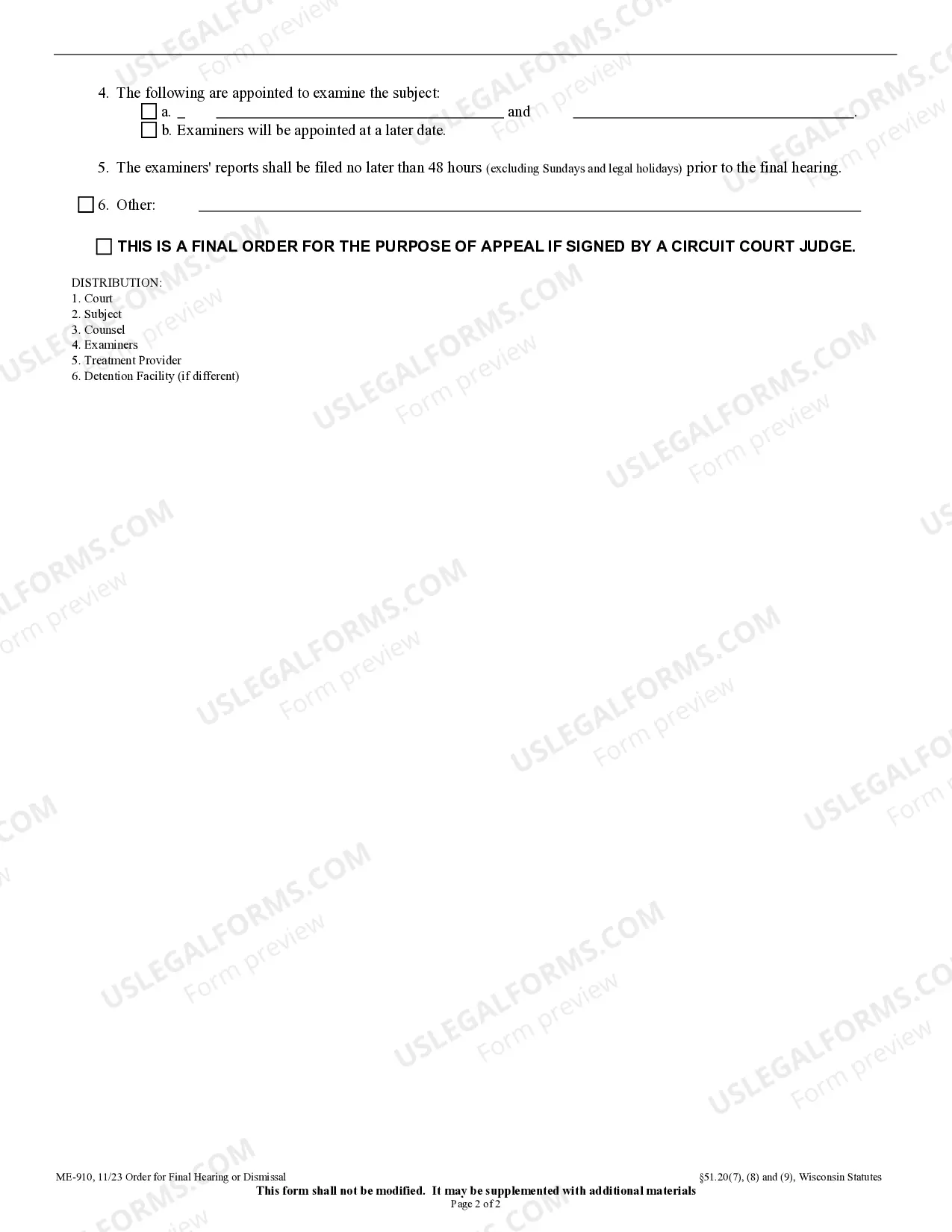 Preview Order for Final Hearing or Dismissal