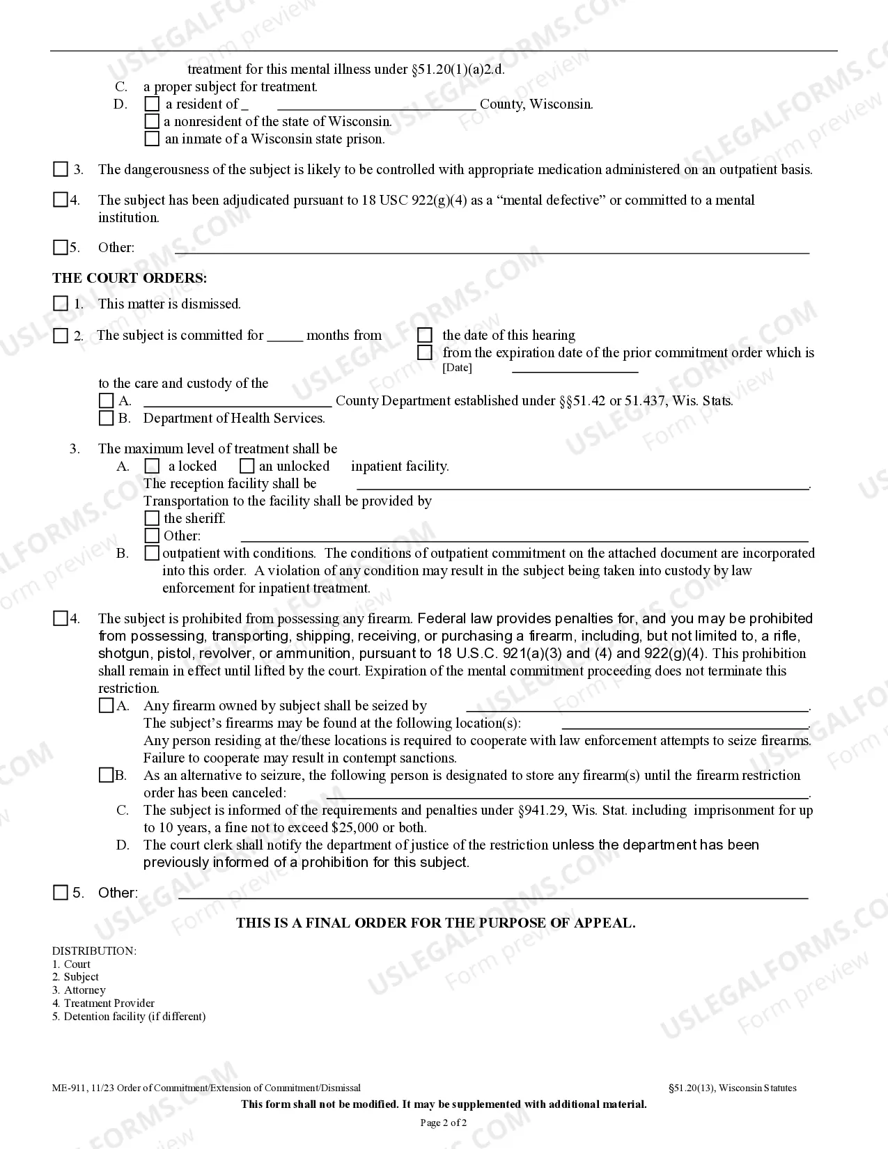 Preview Order of Commitment or Dismissal