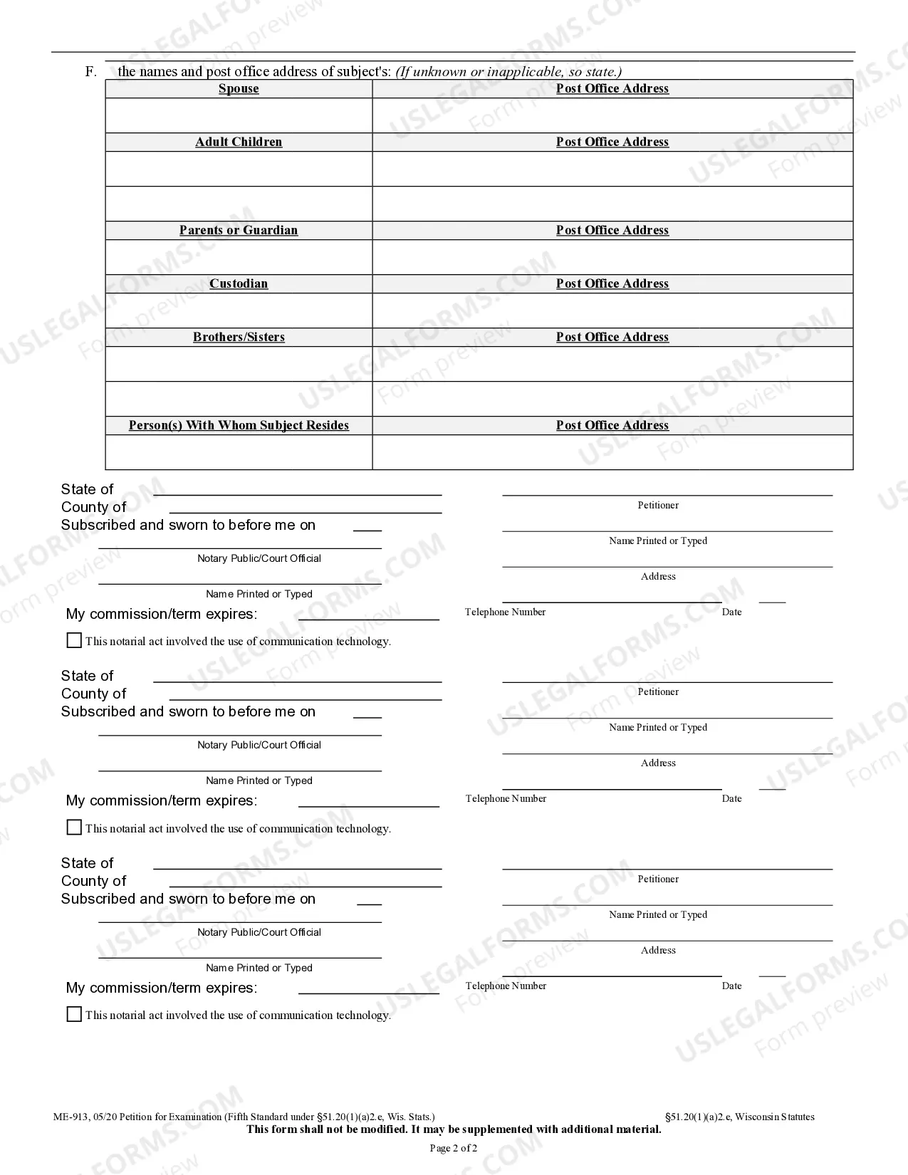 Preview Petition for Examination - Fifth Standard under 51.20(1)(a)(2.e.)