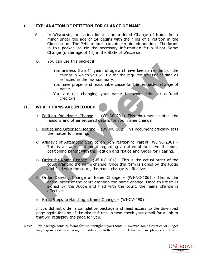 Preview Wisconsin Name Change Instructions and Forms Package for a Minor