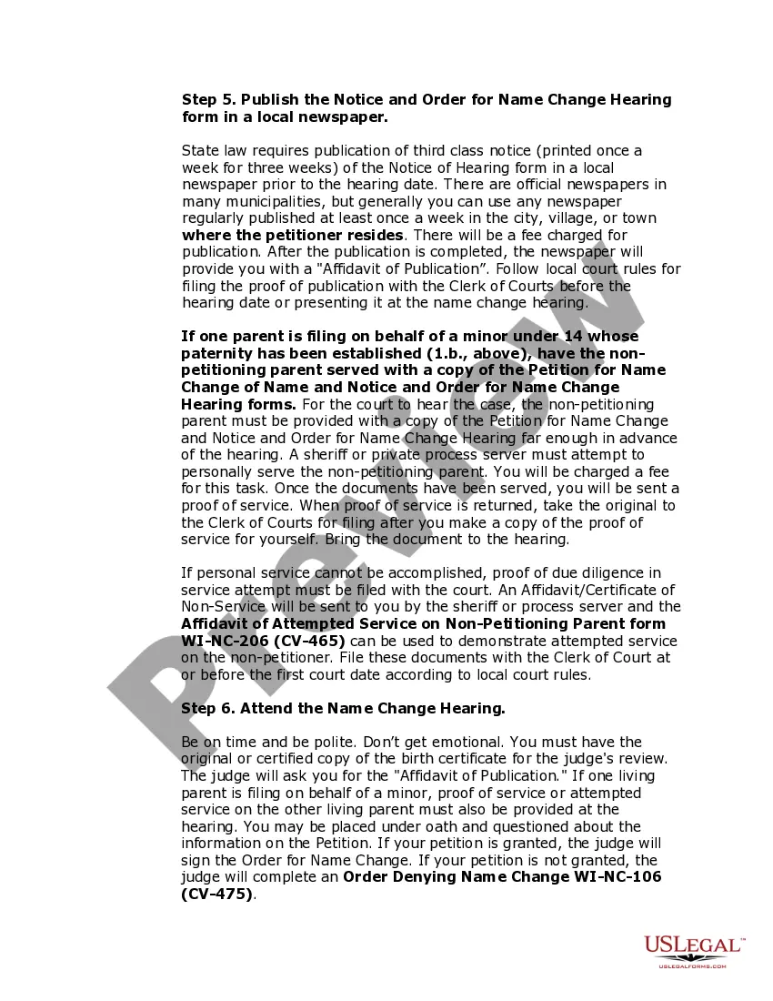 Preview Wisconsin Name Change Instructions and Forms Package for a Minor
