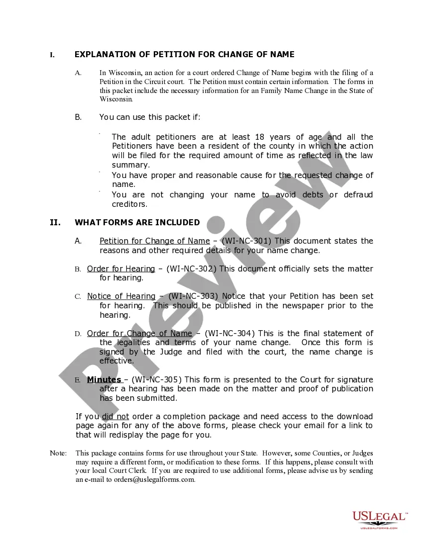 Preview Wisconsin Name Change Instructions and Forms Package for a Family