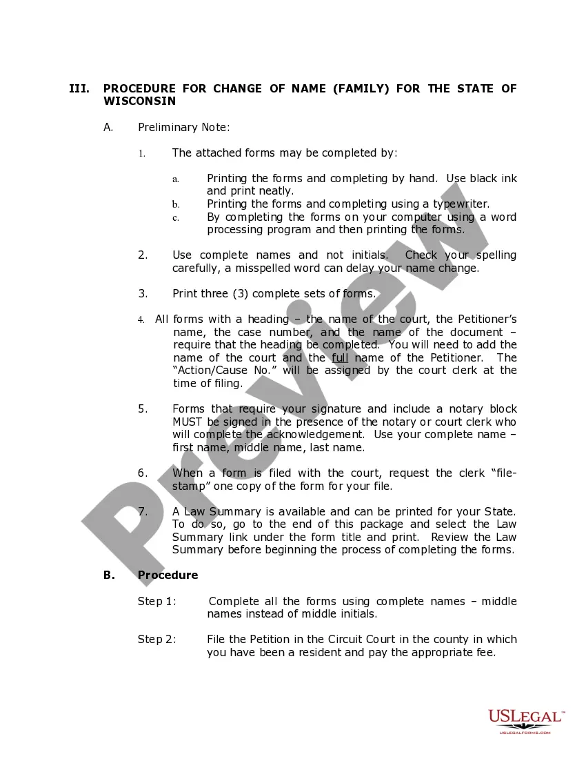Preview Wisconsin Name Change Instructions and Forms Package for a Family